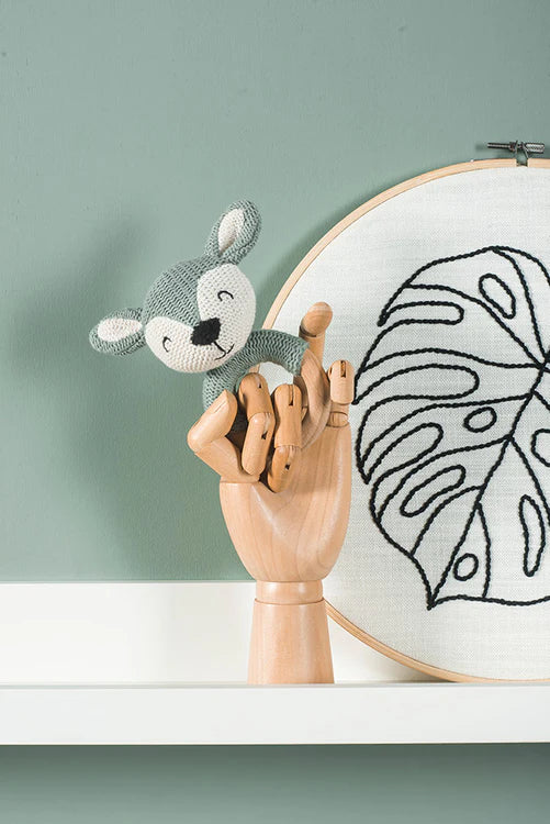 2-in-1 Beißring + Babyrassel grüner Hirsch