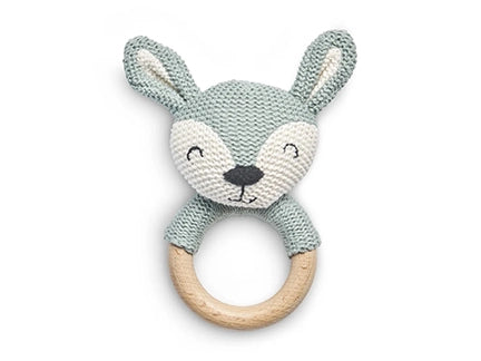 2-in-1 Beißring + Babyrassel grüner Hirsch
